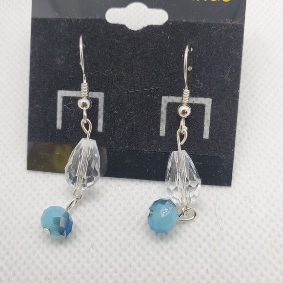 NWT Fashion Earrings Clear & Blue Dangling Earring - Picture 2 of 2